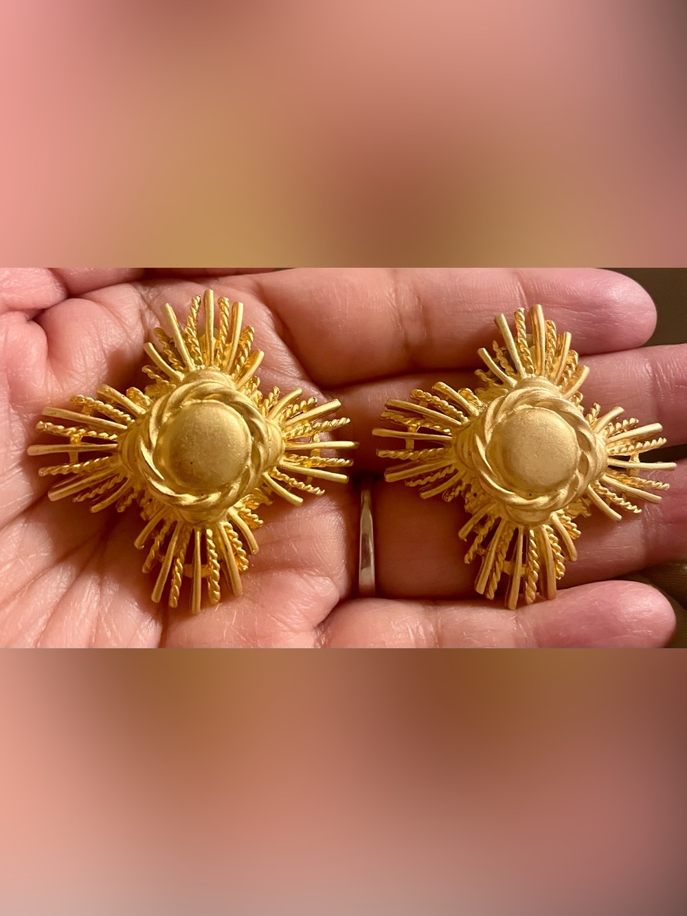 Vintage Givenchy Gold Sunburst Cluster Earrings - Women Jewelry